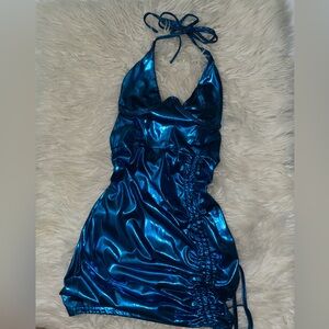 Shiny Blue Halter Dress